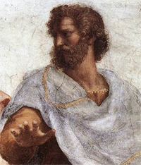 Rafael, Aristoteles (detail van De school van Athene), Stanza della segnatura, Vaticaan