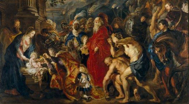 Rubens, Aanbidding der wijzen, 1609; door hemzelf vergroot ca. 1628-1629; Madrid, Prado