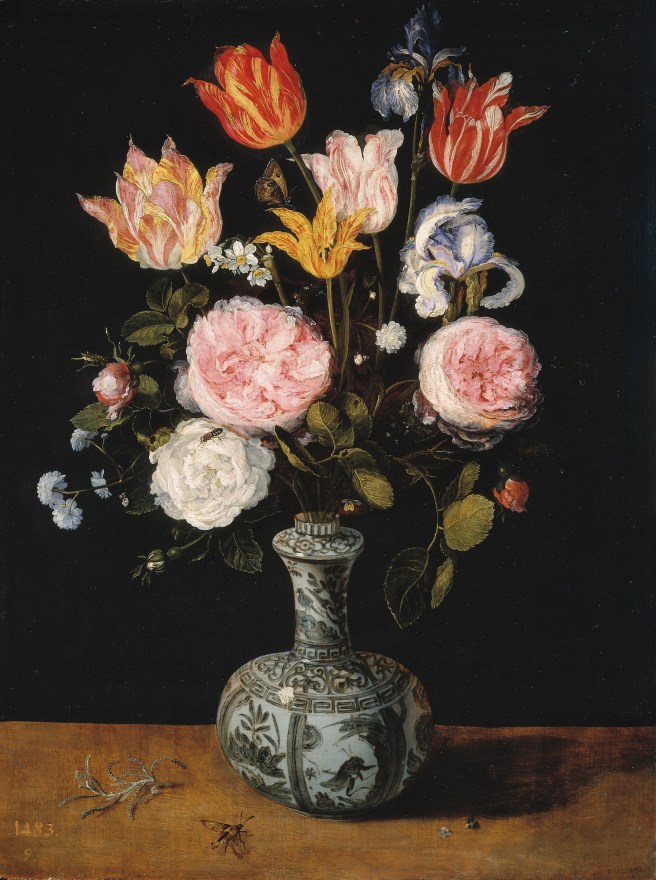Jan Brueghel, Rozen en andere bloemen in een Chinese vaas, Madrid